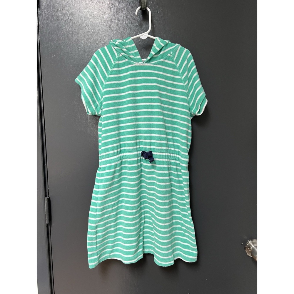 Hanna Andersson Girl Terry Cover Up Hooded Dress Size 140 Green Stripe